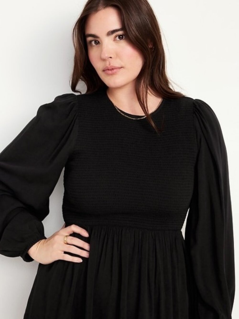 Old Navy - Fit and Flare Long-Sleeve Mini-Dress - BLACK - MEDIUM